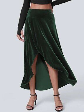 Like New Halara Women’s Green Velvet Wrap Maxi Skirt with Built In Shorts